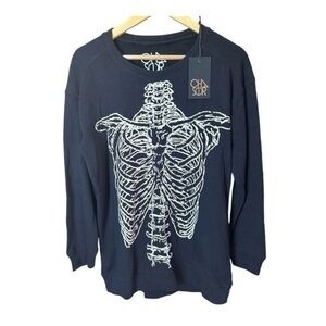 Chaser Oversized Skeleton Vertebrae Pullover Sweatshirt Black Small NWT